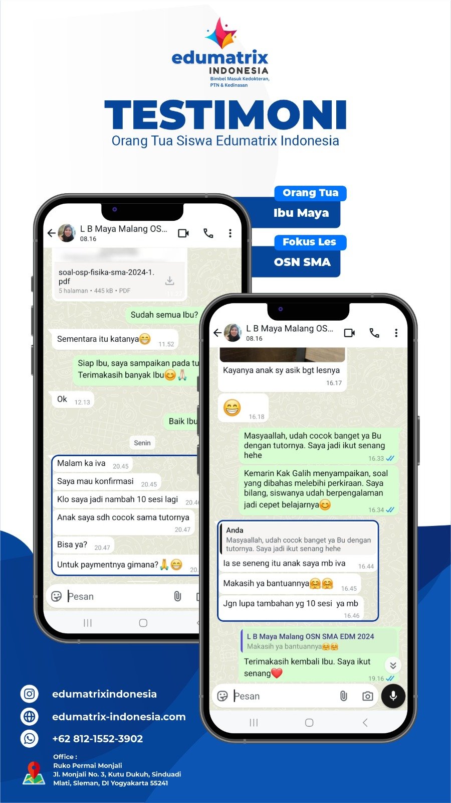 Testimoni Ibu maya orang tua siswa bimbel & les privat osn terbaik Testimoni Ibu maya orang tua siswa bimbel & les privat osn terbaik